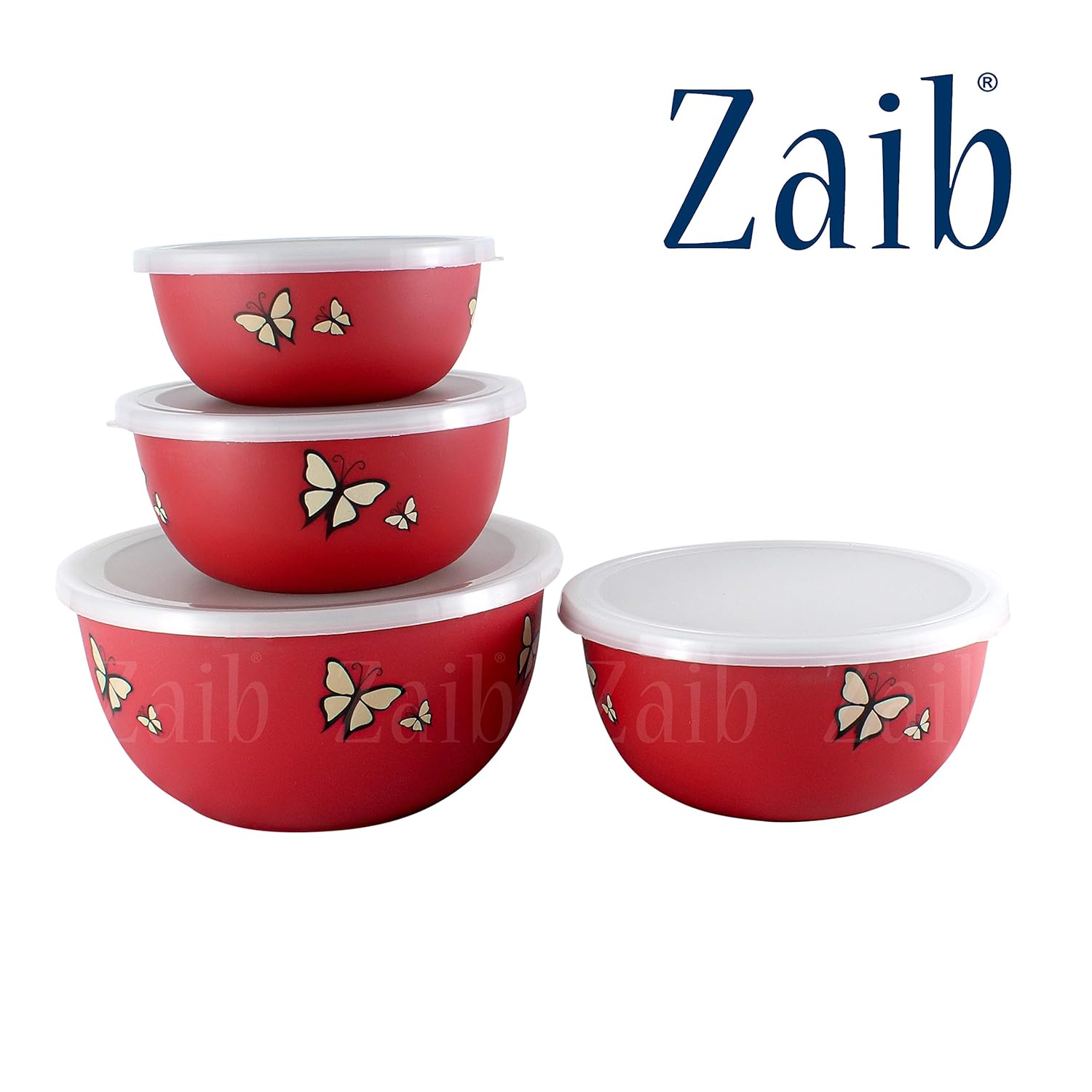 Zaib Microwave Safe Stainless Steel Food Storage Container with Lid|500ml, 800ml, 1250ml, 2000 ml | Reheatable (4 Red Butterfly)  Grab2Buy Zaib Grab2Buy