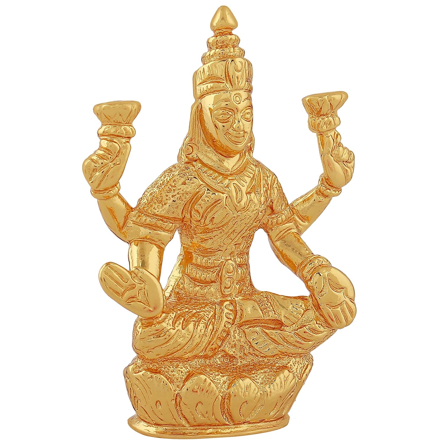 Estele Gold-Polished goddess of wealth Laxmi Devi on lotus Idol for Home/Car decor 