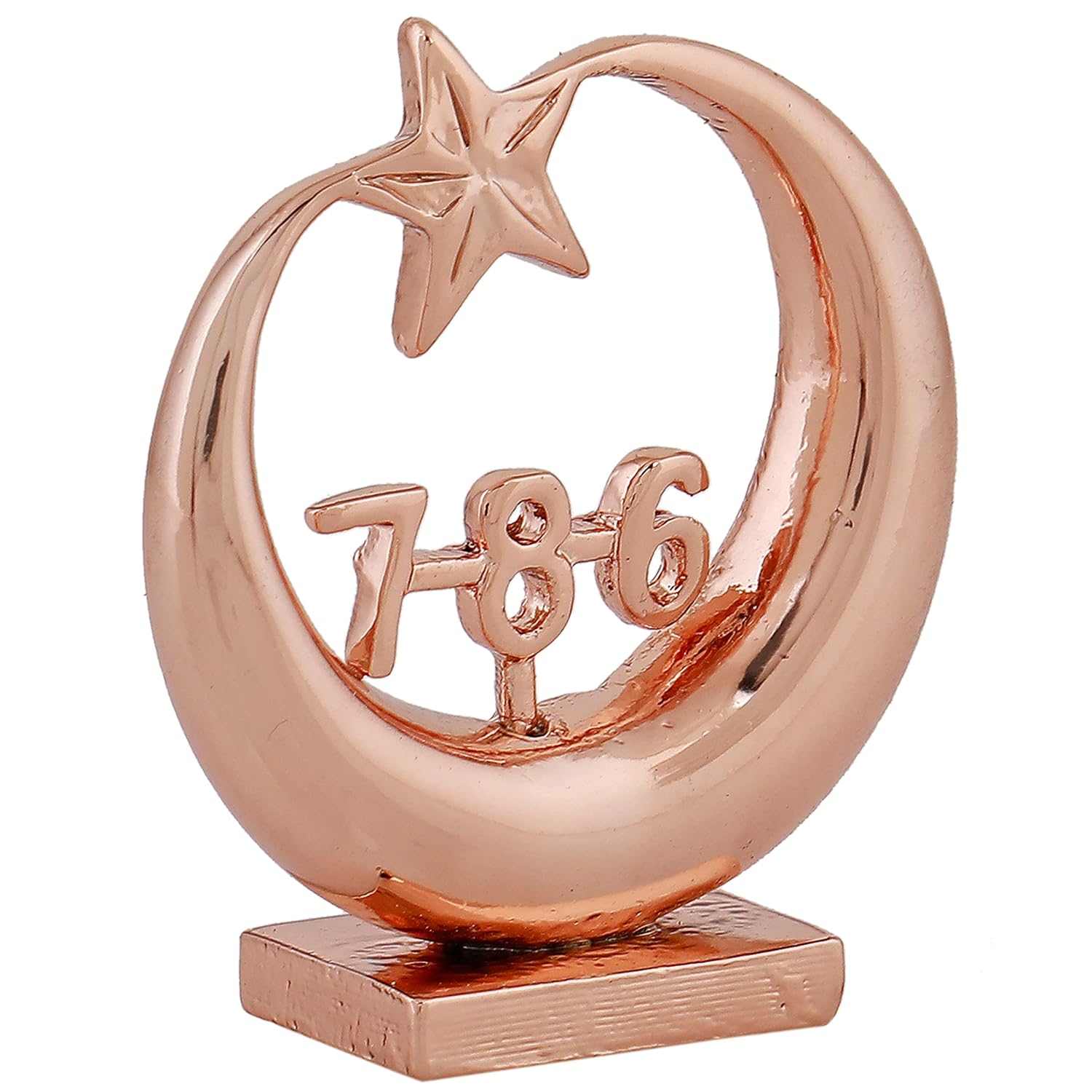 Estele Pink/Rose Gold-Polished Spiritual 786 Chand Taara Idol for Home Decorative/ Car Dashboard 