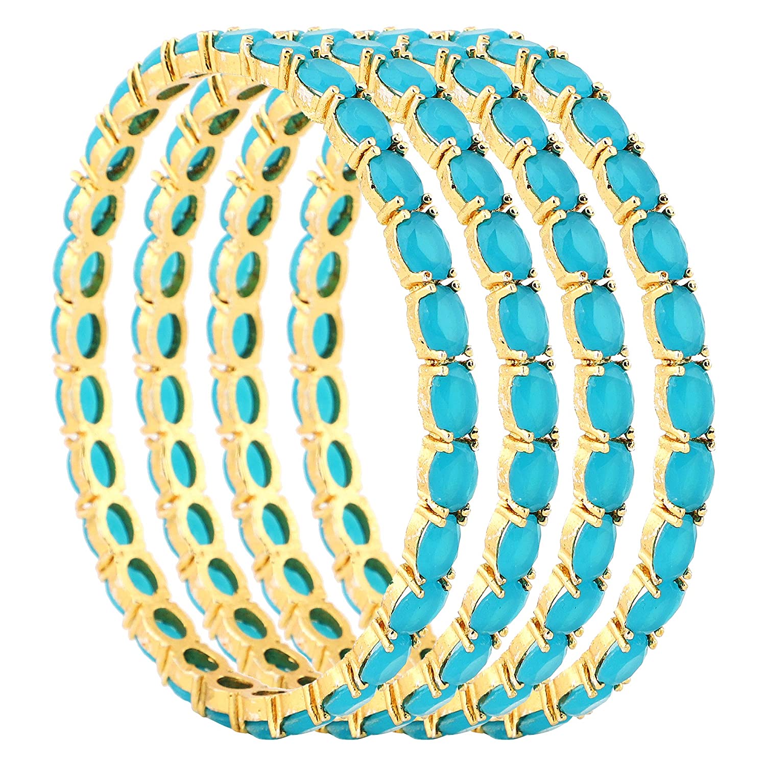Gold-Plated Alloy Designer Sky Blue Combo Of Ad Bangles - The Pari - Grab2buy