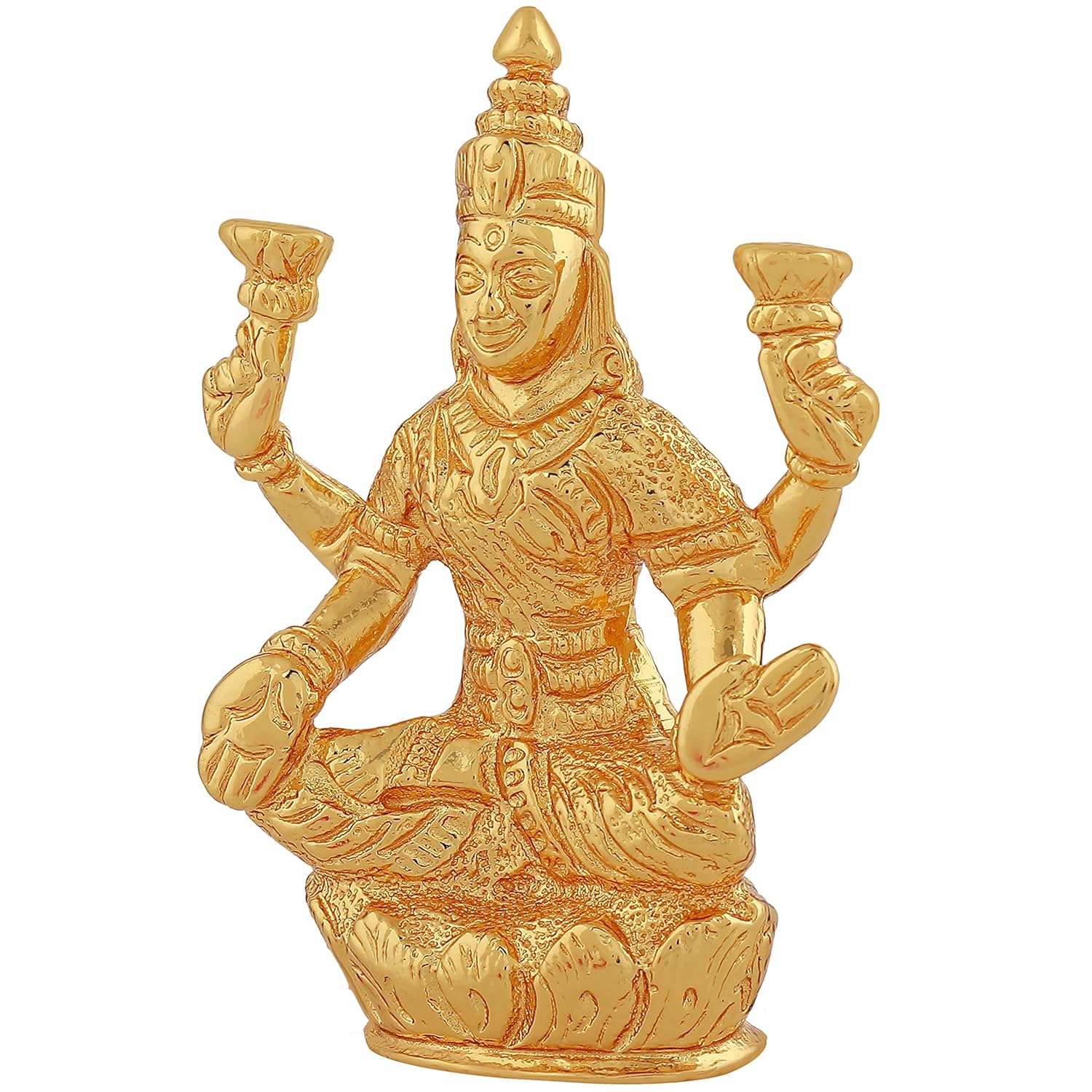 Estele Gold-Polished goddess of wealth Laxmi Devi on lotus Idol for Home/Car decor 