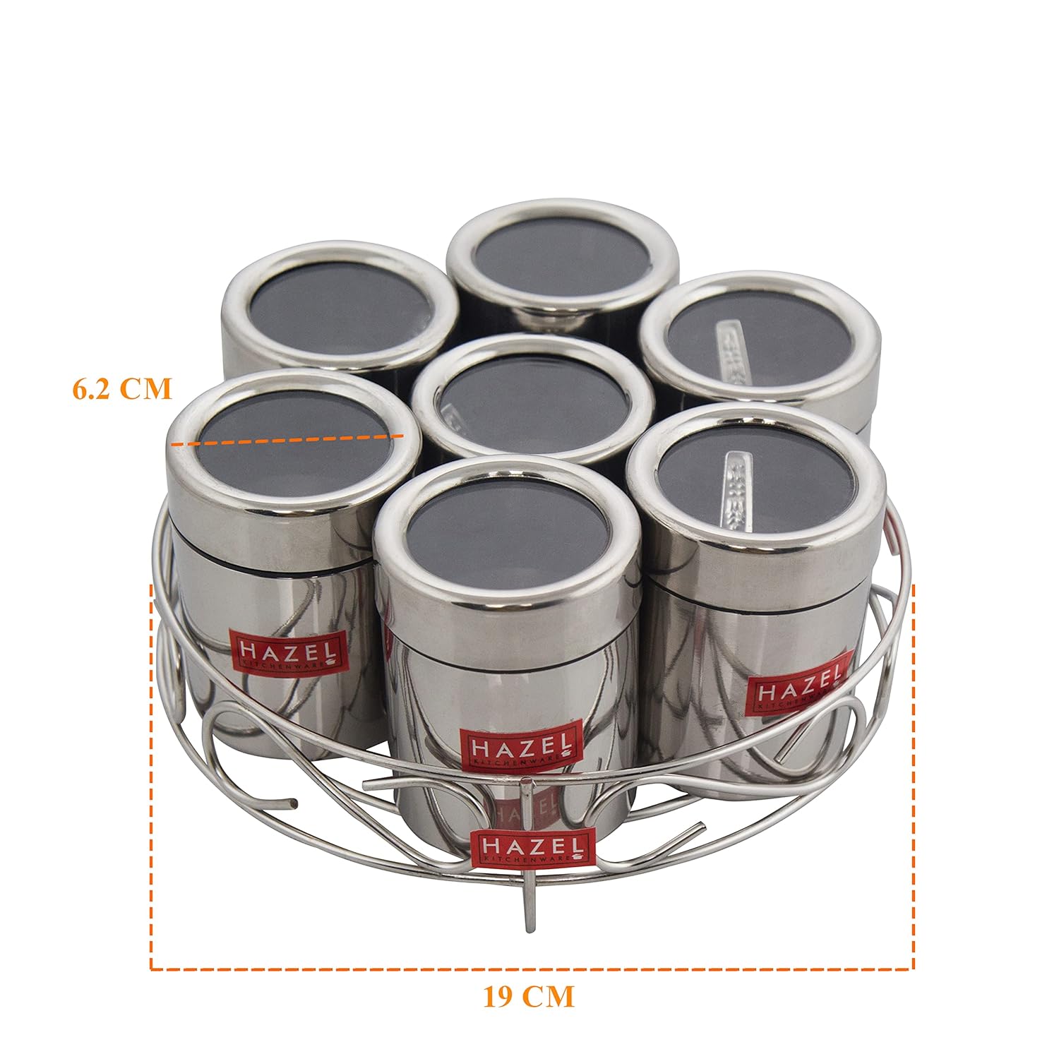 HAZEL Stainless Steel Masala Container|Masala Boxes for Kitchen with 7 Spoons(Set of 7)