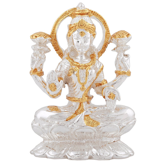 Estele Gold & Rhodium goddess of wealth Laxmi Devi Idol on lotus for Pooja/Car decor