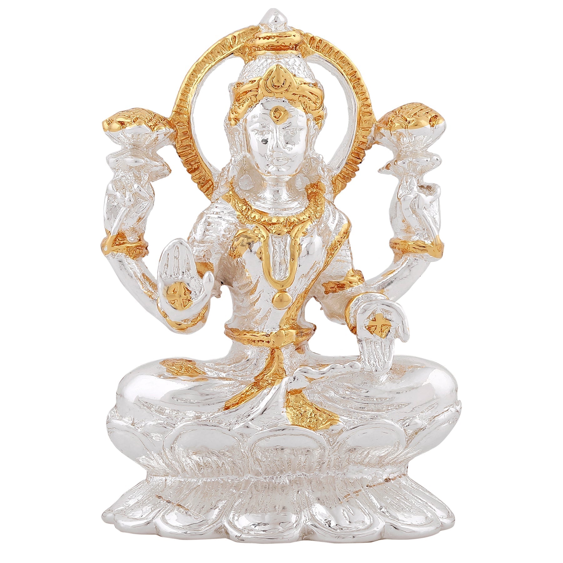 Estele Gold & Rhodium goddess of wealth Laxmi Devi Idol on lotus for Pooja/Car decor 