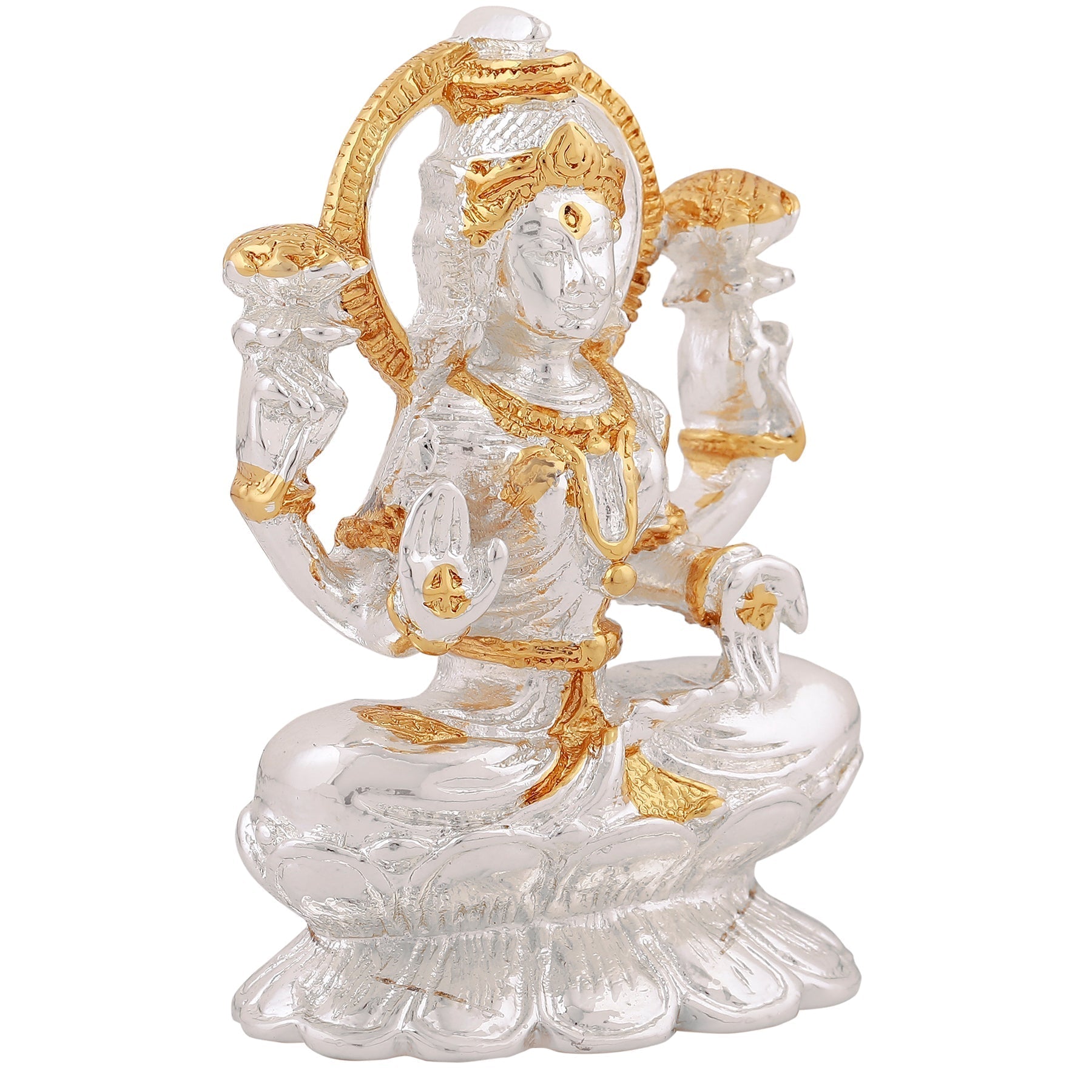 Estele Gold & Rhodium goddess of wealth Laxmi Devi Idol on lotus for Pooja/Car decor 