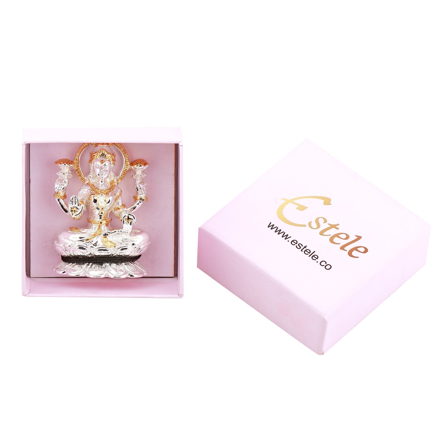 Estele Gold & Rhodium goddess of wealth Laxmi Devi Idol on lotus for Pooja/Car decor 