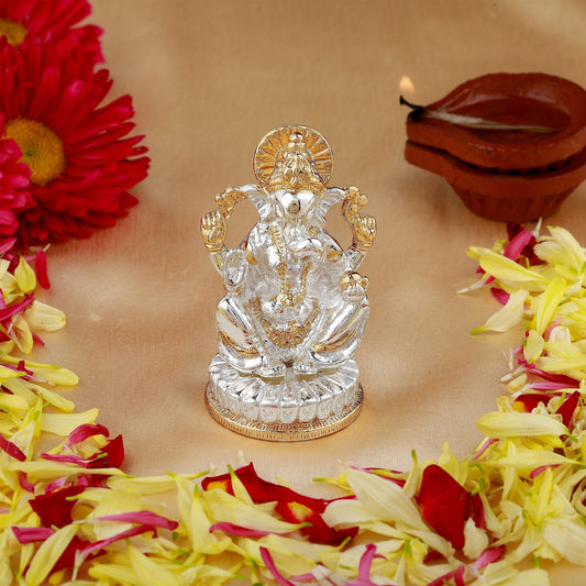 Estele Gold-Polished God of beginnings Lord Ganesha Idol with Sitting position for Home/Office Decors 