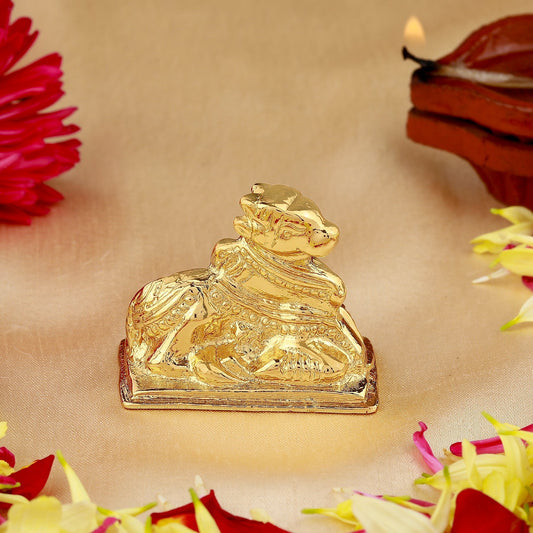Estele Gold-Polished Lord Nandikeshwara Idol for Home/Car Decor 