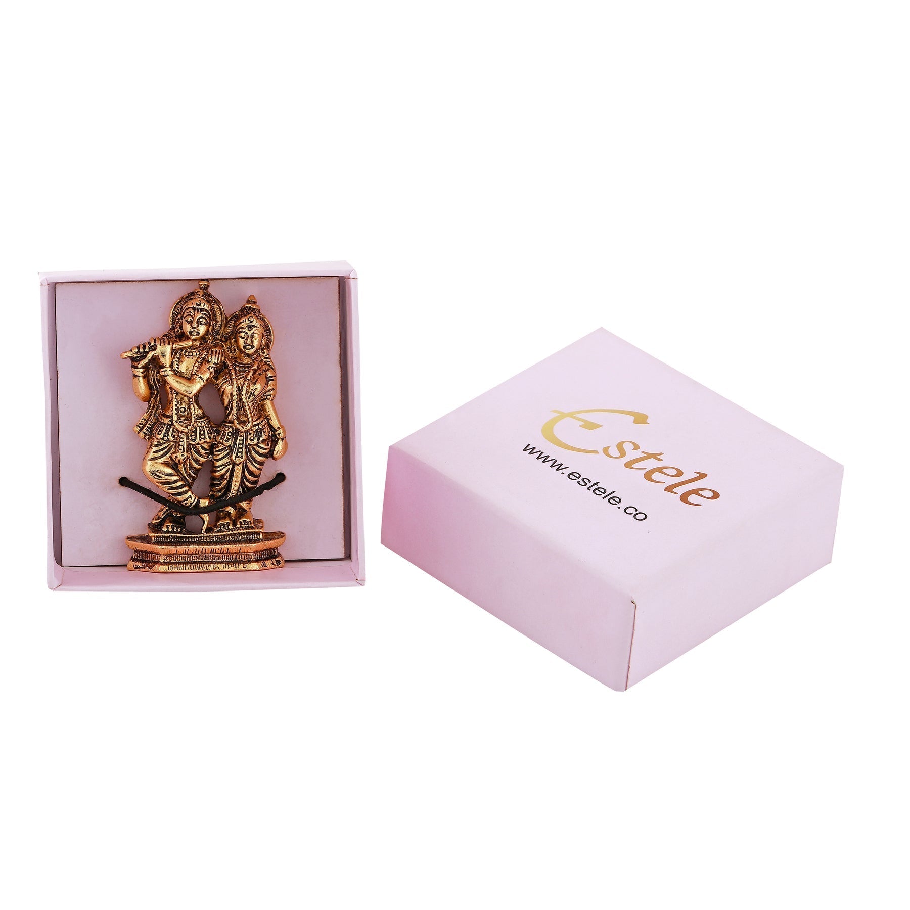 Estele Gold-Polished Devotional Shree Radha Krishna Idol for Home/Car Decor 