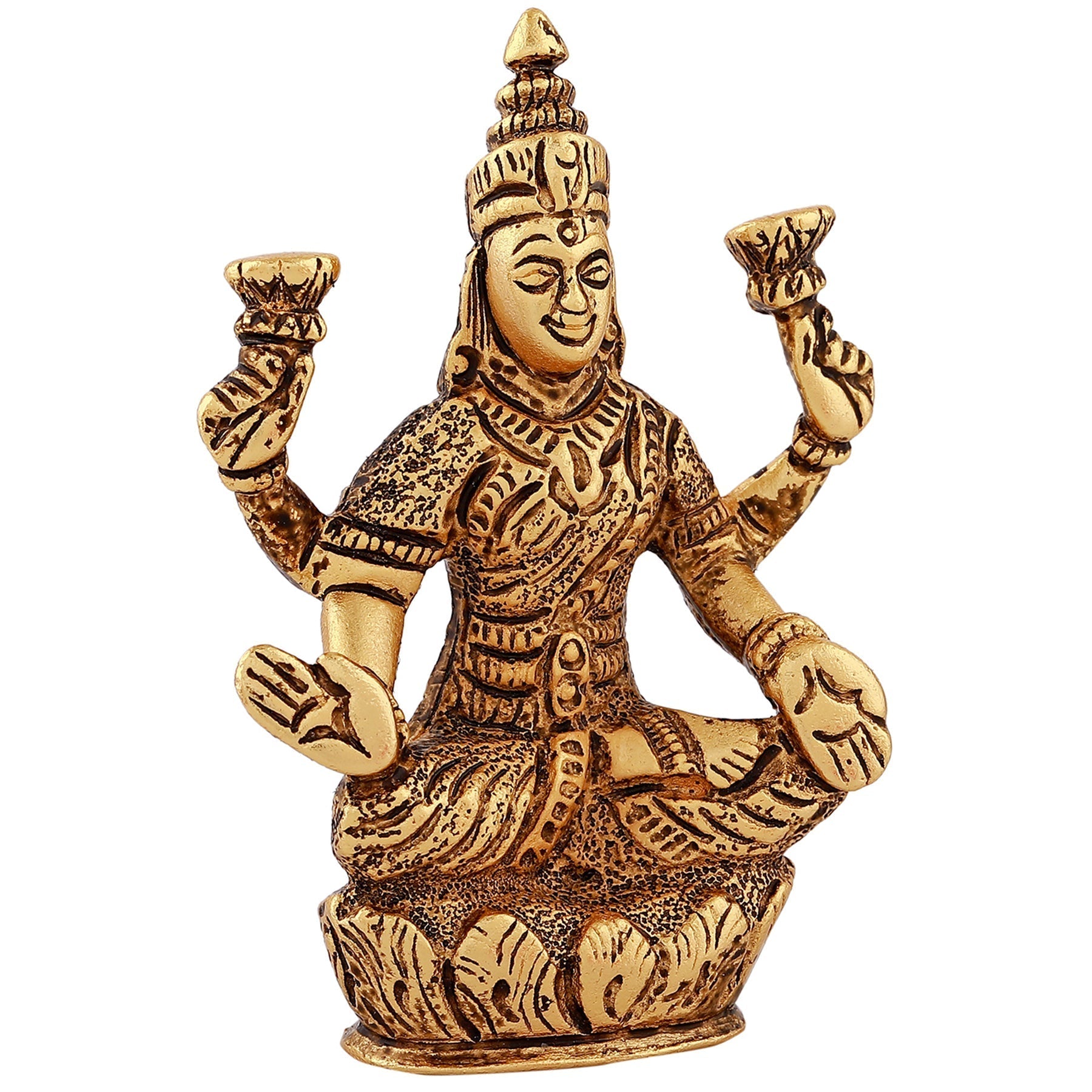 Estele Gold-Polished goddess of wealth Laxmi Devi on lotus Idol for Pooja/Car decor 