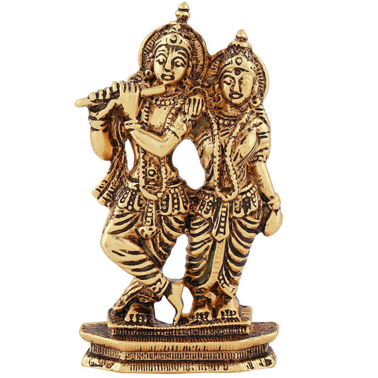 Estele Gold-Polished Devotional Shree Radha Krishna Idol for Home/Car Decor