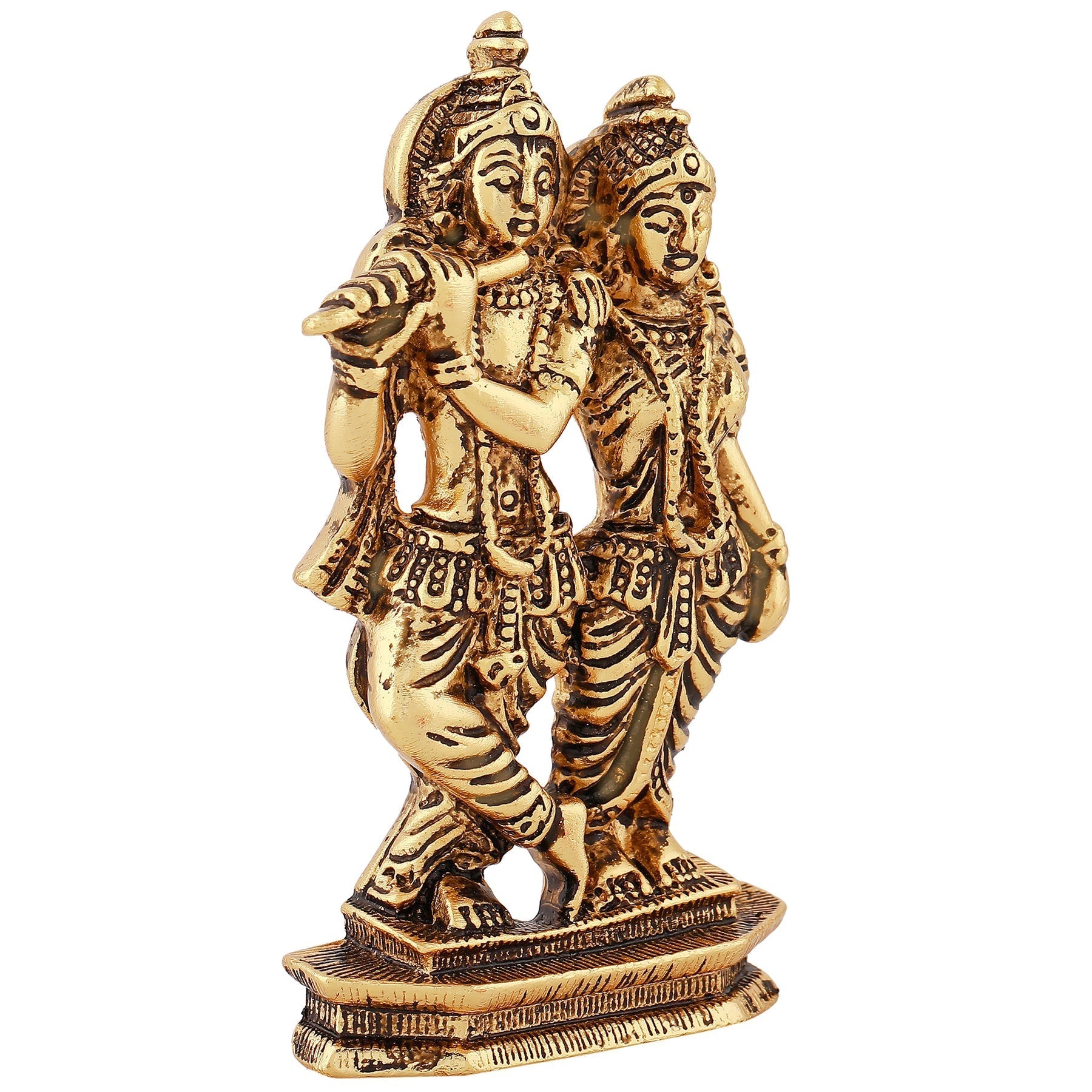 Estele Gold-Polished Devotional Shree Radha Krishna Idol for Home/Car Decor 