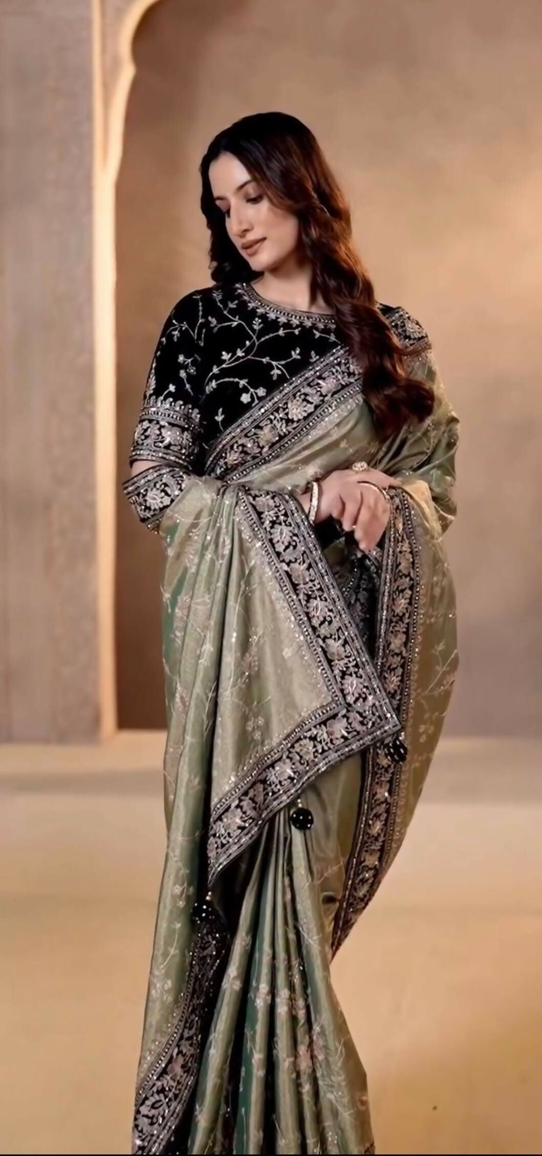 Joban Fashion Mehndi Soft Mocha Silk Party Wear Sarees