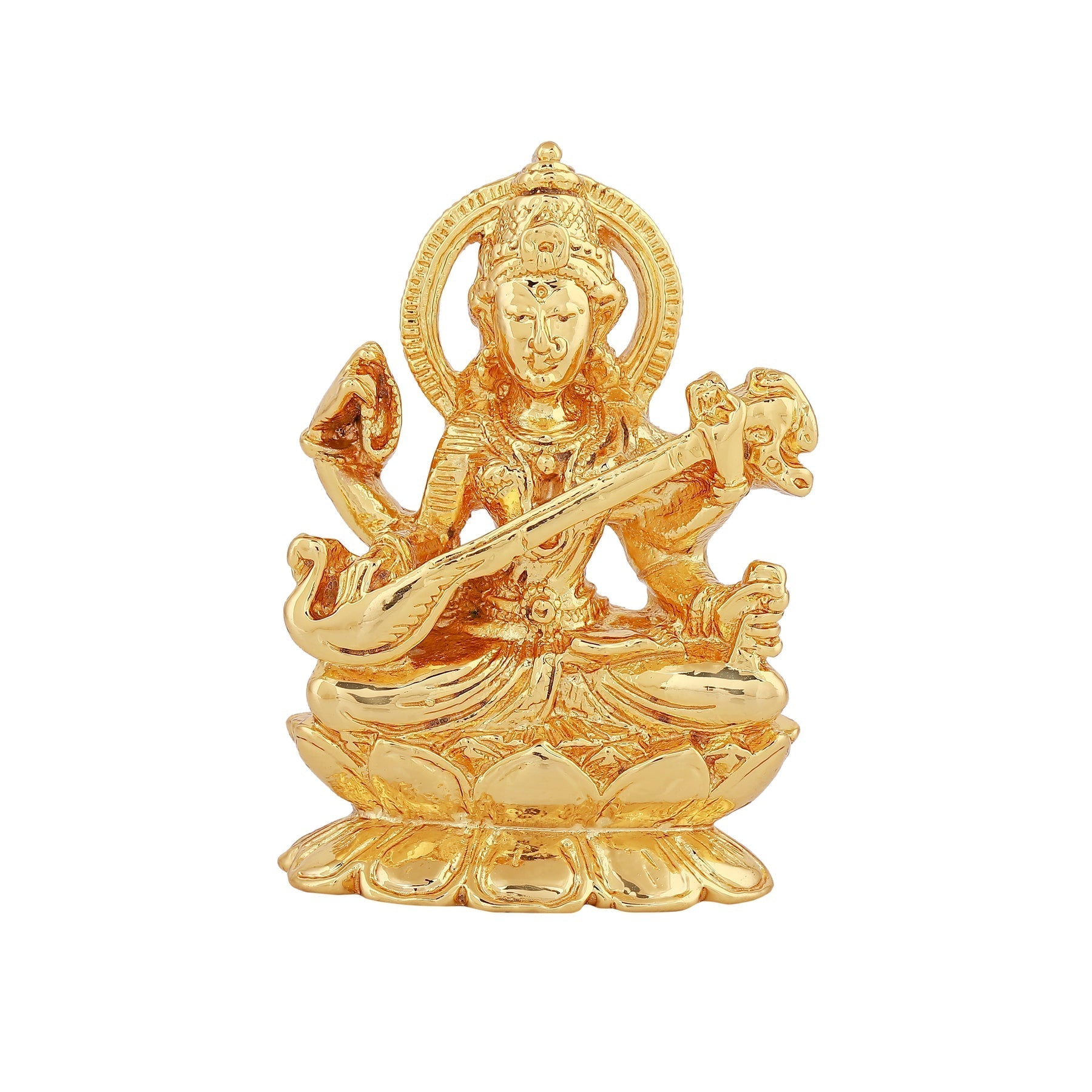 Estele Gold-Polished Goddess of Knowledge Sarasavti Ma Idol for Pooja & Car decor 