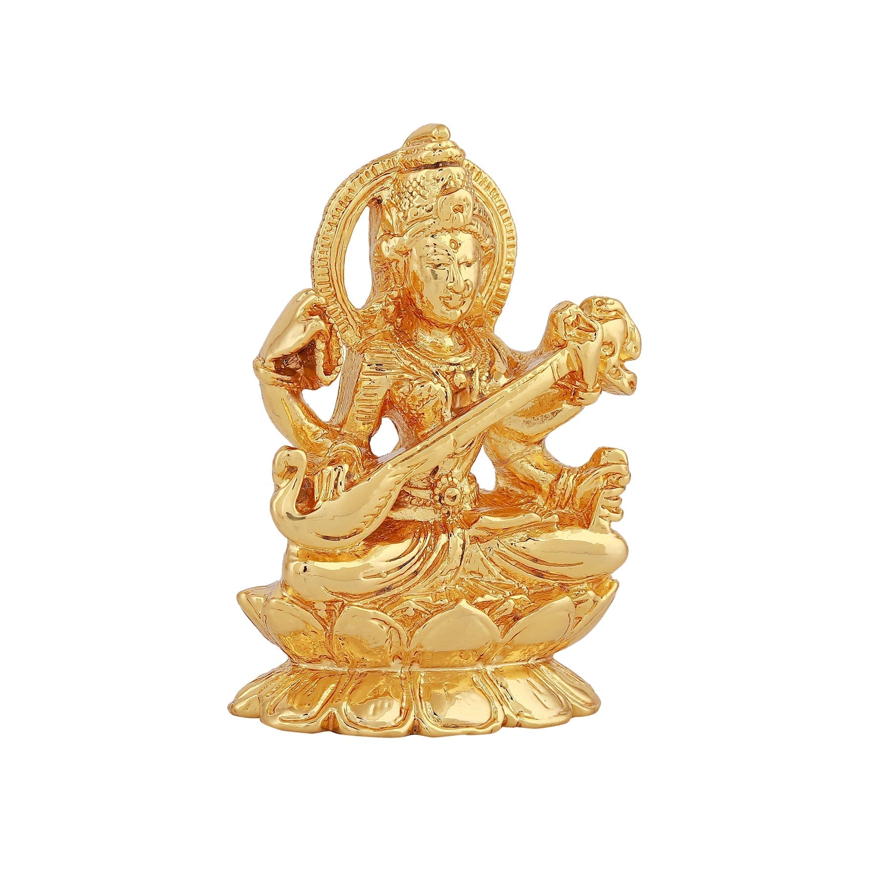 Estele Gold-Polished Goddess of Knowledge Sarasavti Ma Idol for Pooja & Car decor 