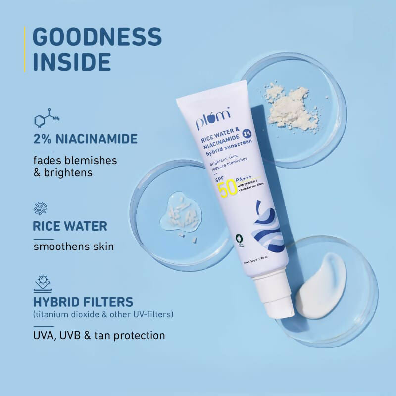 Plum 2% Niacinamide Sunscreen SPF 50 PA+++ UVA/B - Reduces Tan, No White Cast, Dermat Tested 