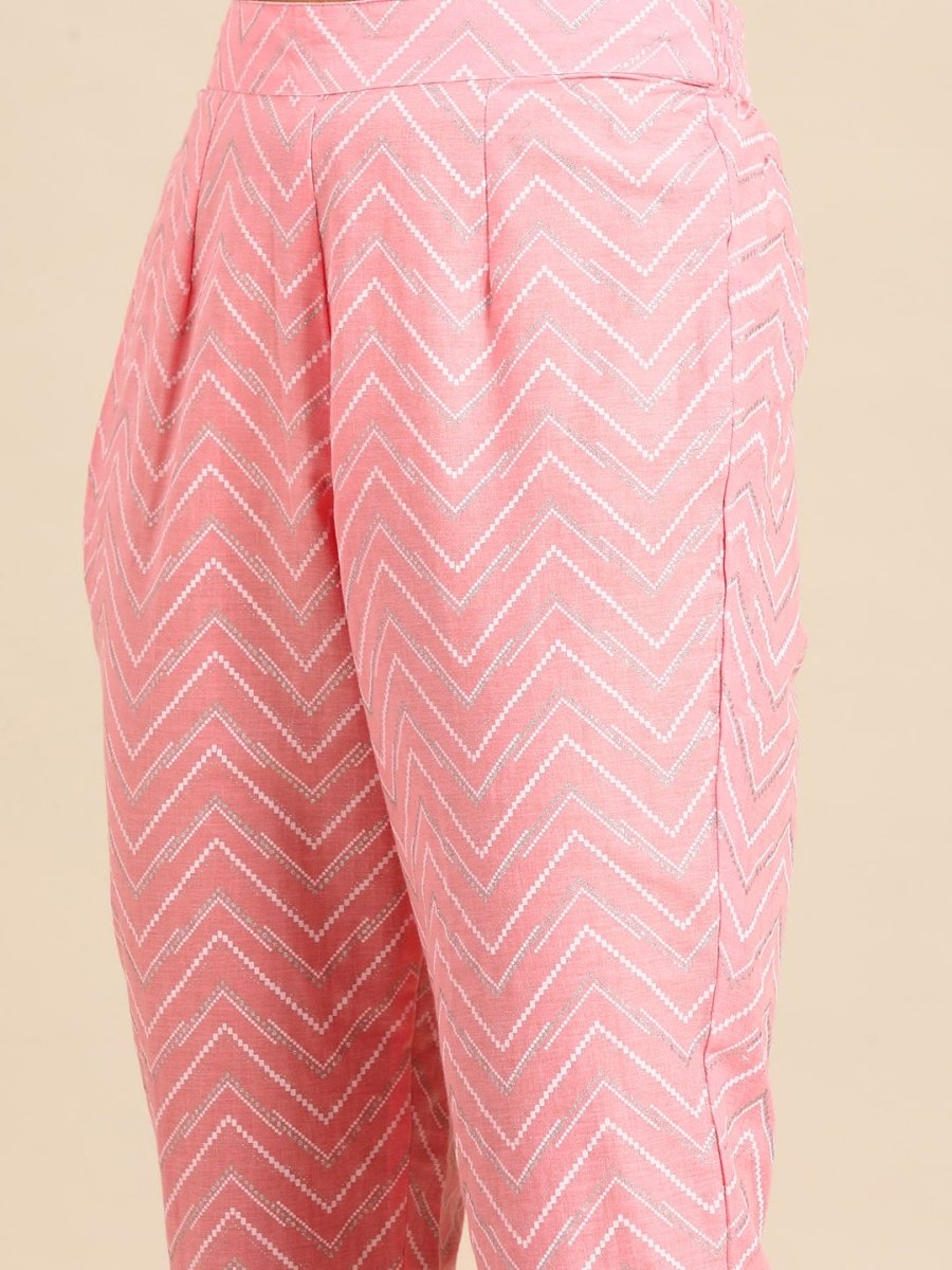 All About You Women Pink Ethnic Motifs Printed Pure Cotton Kurta with Trousers