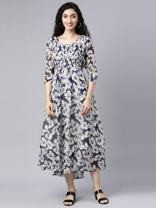 Souchii Floral Printed Chiffon Empire Midi Dress 