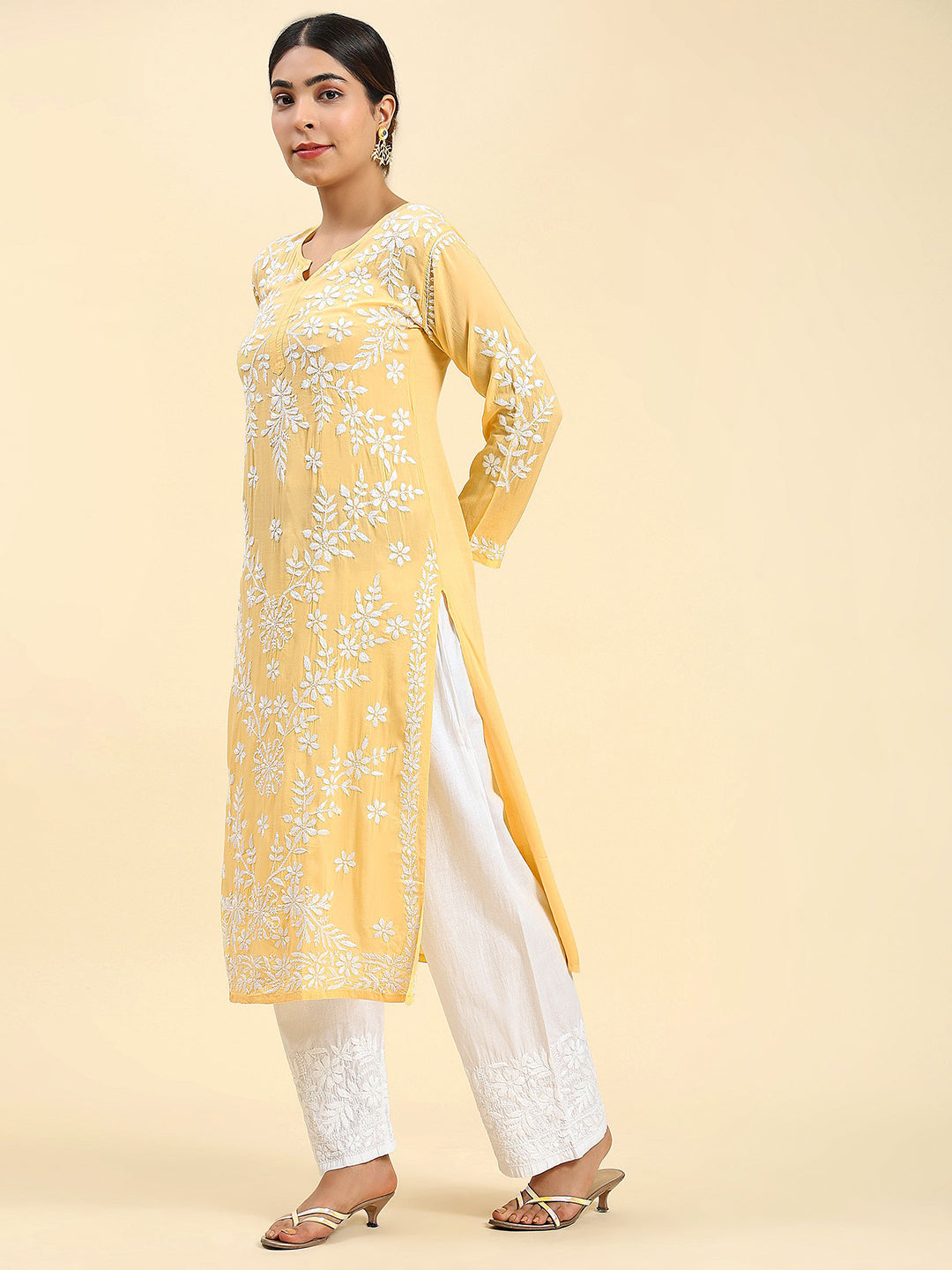 HOUSE OF KARI Ethnic Motifs Embroidered Chikankari Straight Kurta 
