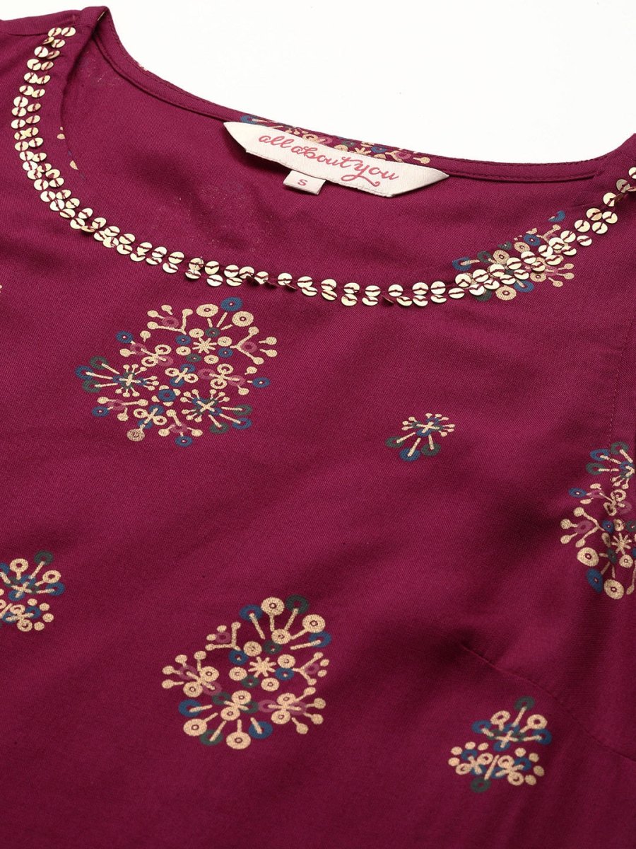 All About You Ethnic Motifs Printed Sequinned Kurta with Trousers