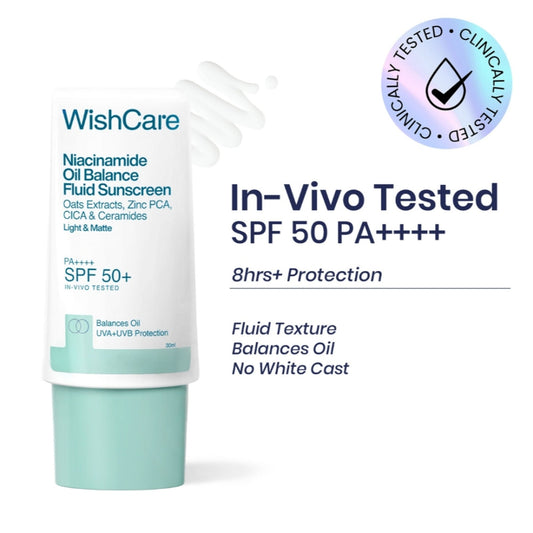 WishCare Niacinamide Oil Balance Fluid Face Sunscreen for Oily Skin with SPF50 PA++++ In-Vivo Tested  Grab2Buy Wishcare Grab2Buy