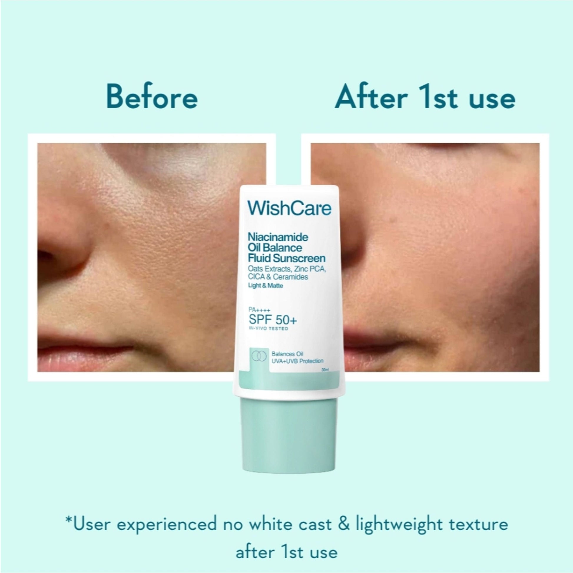 WishCare Niacinamide Oil Balance Fluid Face Sunscreen for Oily Skin with SPF50 PA++++ In-Vivo Tested  Grab2Buy Wishcare Grab2Buy