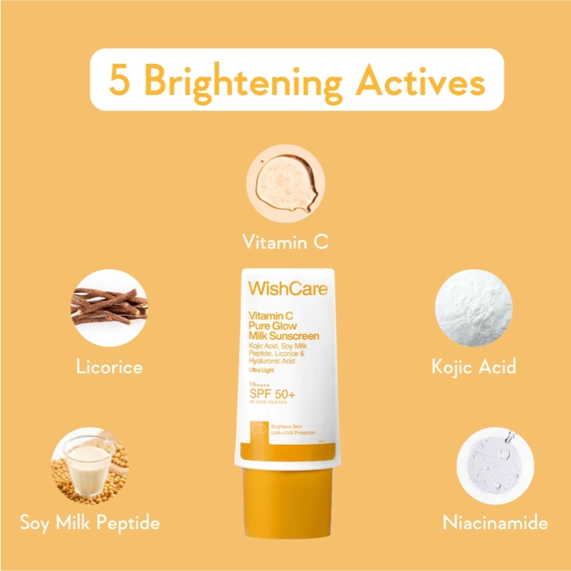 WishCare Vitamin C Pure Glow Brightening Face Sunscreen for Dry Skin with SPF50 PA++++In-Vivo Tested  Grab2Buy Wishcare Grab2Buy