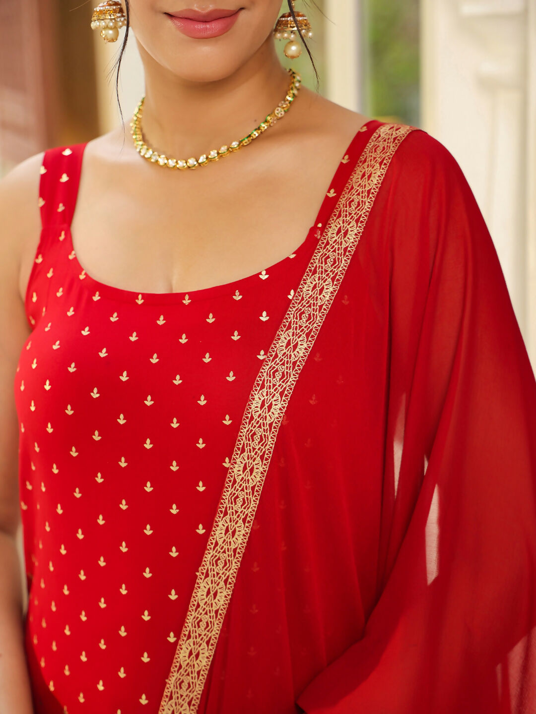 Janasya Maroon Rayon Foil Print Kurta,Bottom & Dupatta 