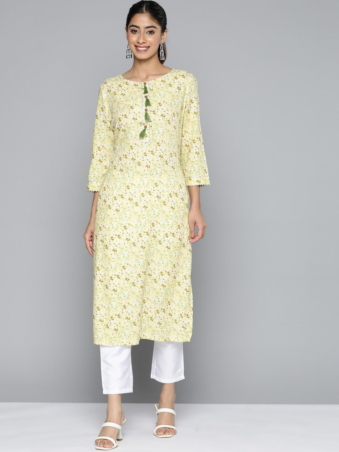 HERE&NOW Floral Printed Gotta Patti Kurta