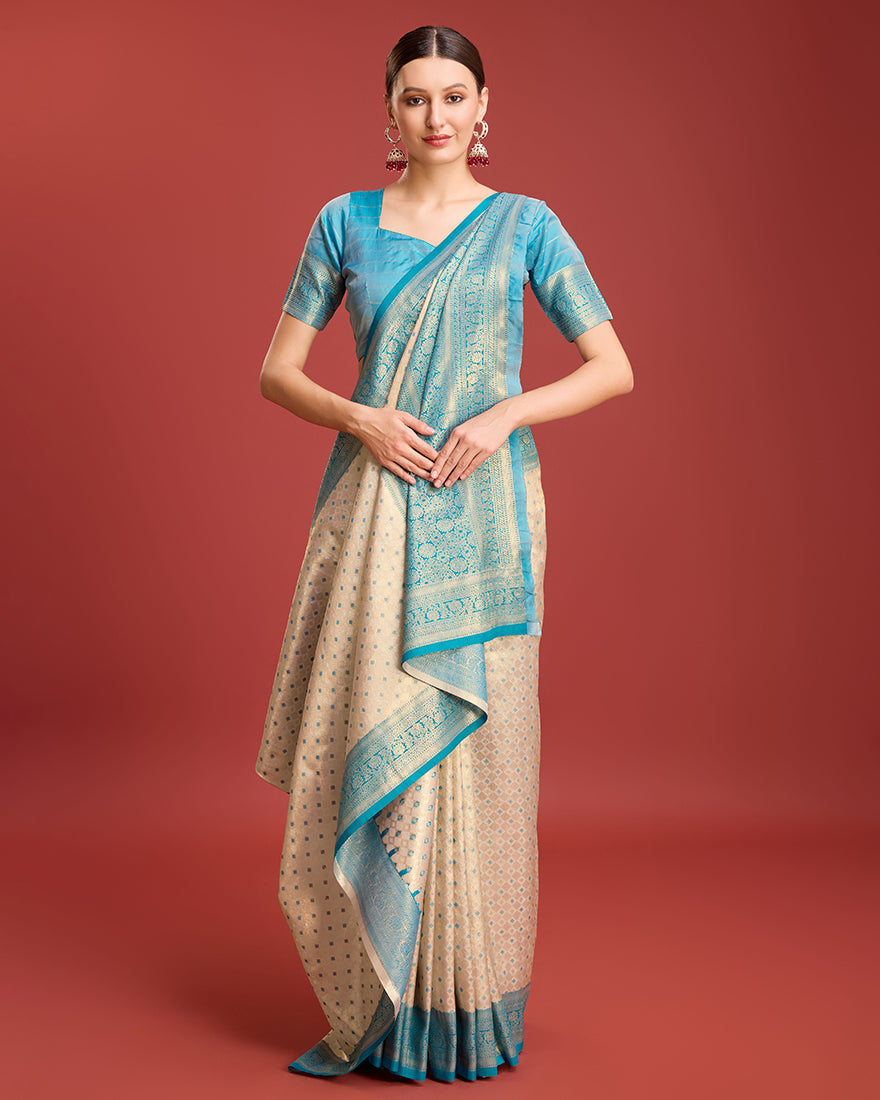Monjolika Fashion Sky Blue Kanjivaram Silk Mesmerizing Saree