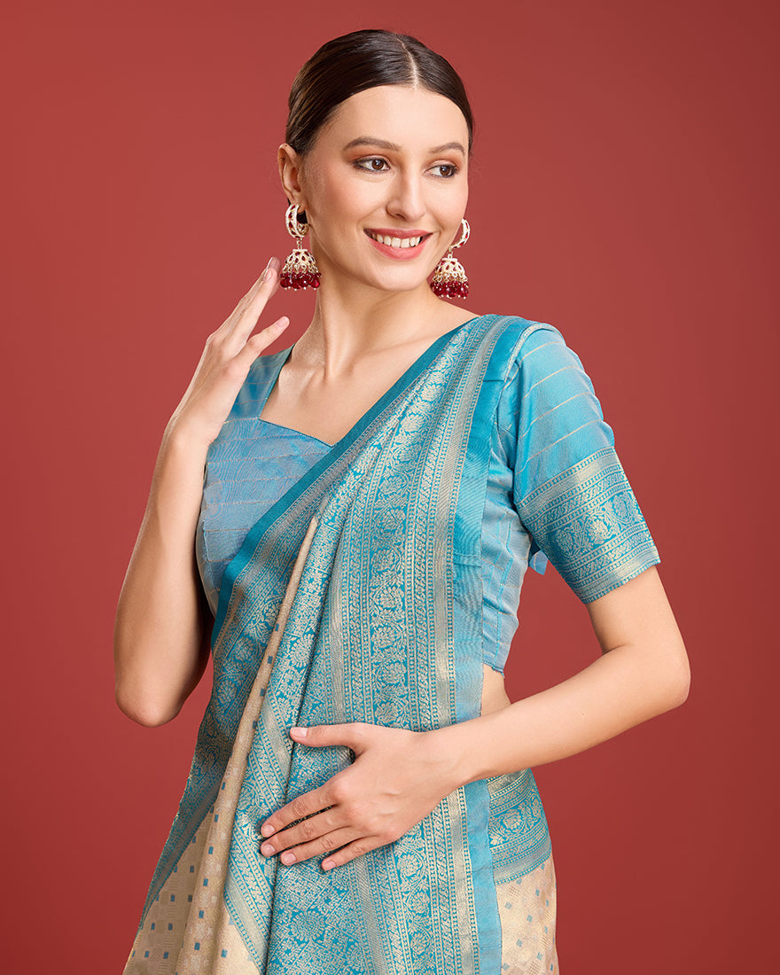 Monjolika Fashion Sky Blue Kanjivaram Silk Mesmerizing Saree