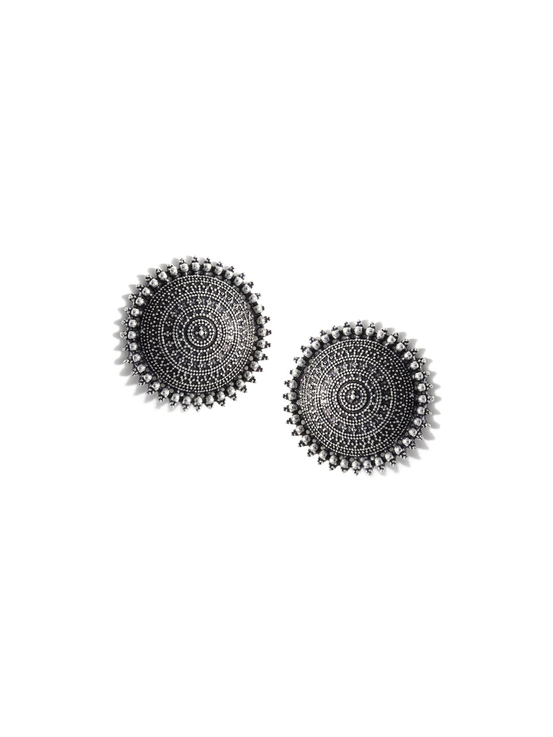 Silver-Plated Alloy Antique Silver Round Earrings With Ring - The Pari - Grab2buy