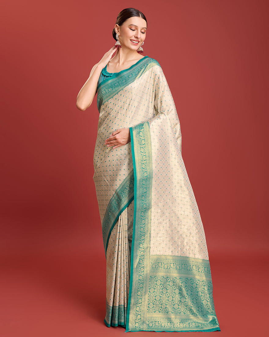 Monjolika Fashion Turquoise Kanjivaram Silk Mesmerizing Saree