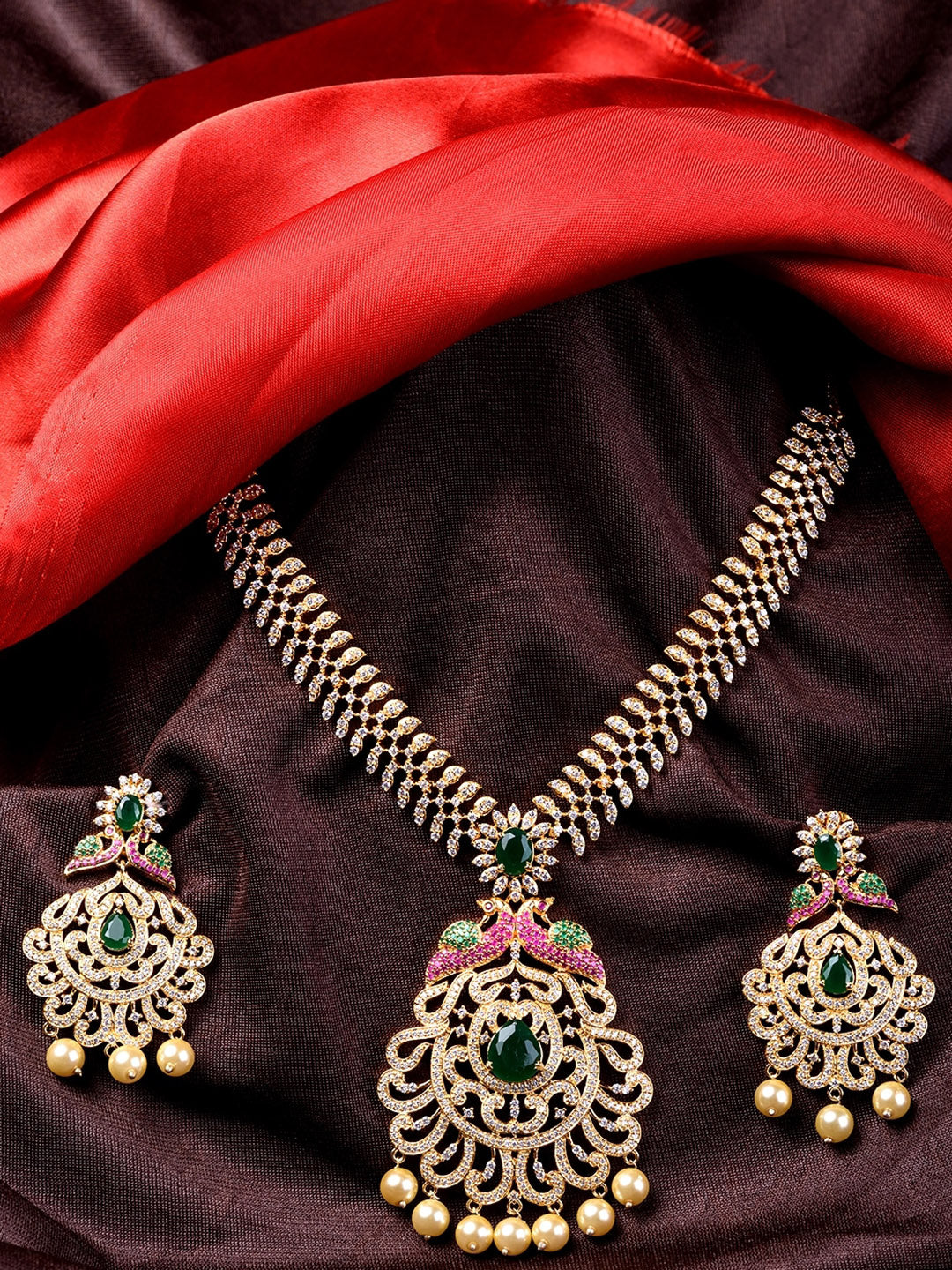 Saraf RS Jewellery Women Gold and Green Gold-Plated Jewellery Set - Grab2buy