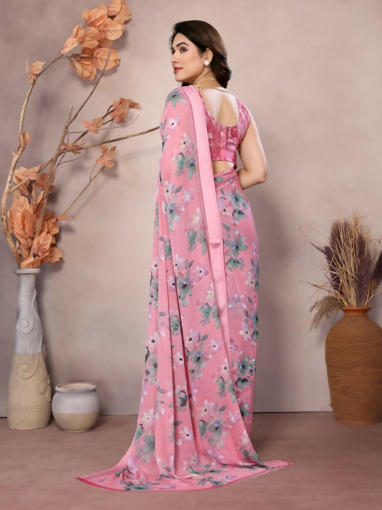 Designer Partywear Pink Bright Moss Satin Patta Fancy Saree - Kanak