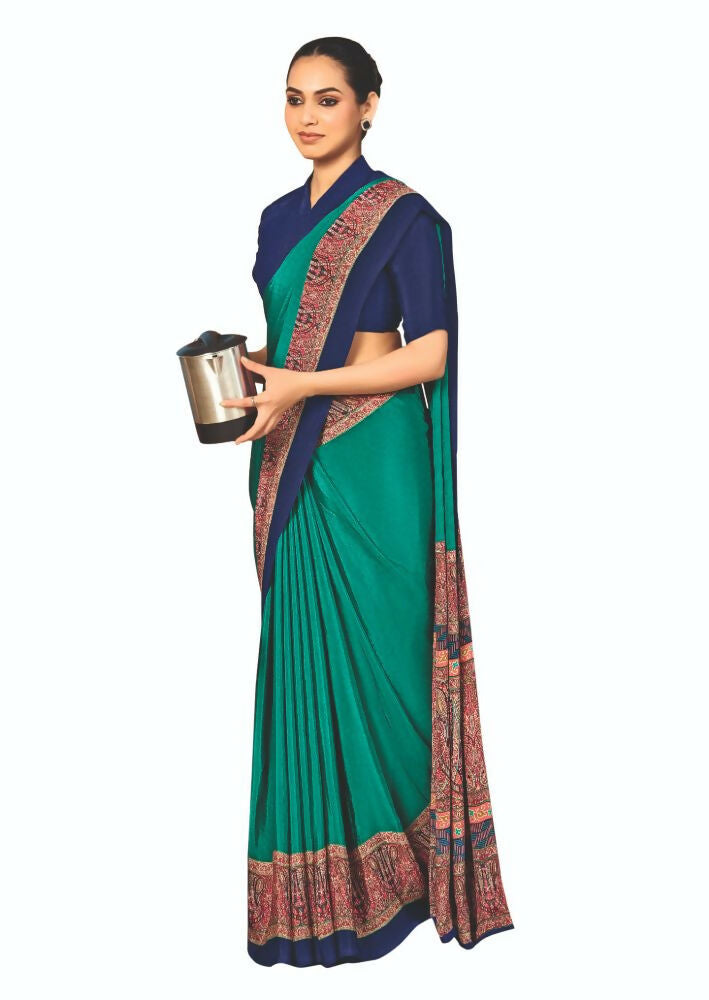 Joban Fashion Green Crepe Silk with Traditional Print Saree