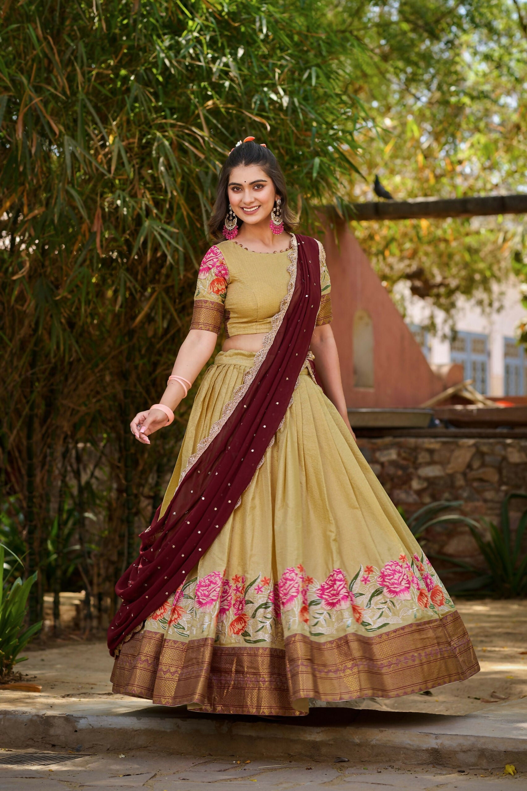 Vastranavya Stunning Cotton Silk Thread Embroidery Work Lehenga Choli - Cream  Grab2Buy Vastranavya Grab2Buy