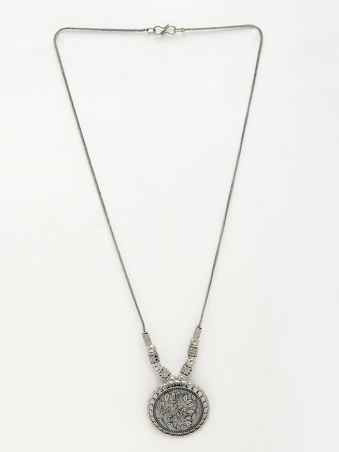 NVR Women's Silver-Toned Circular Shape Pendant with Chain 