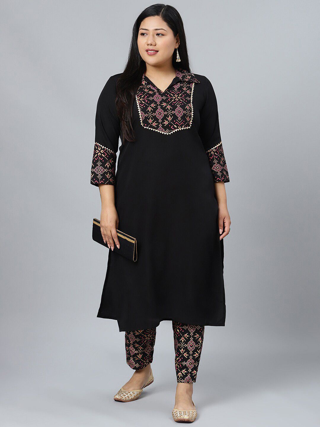 Sztori Plus Size Ethnic Motifs Printed Regular Kurta with Trousers