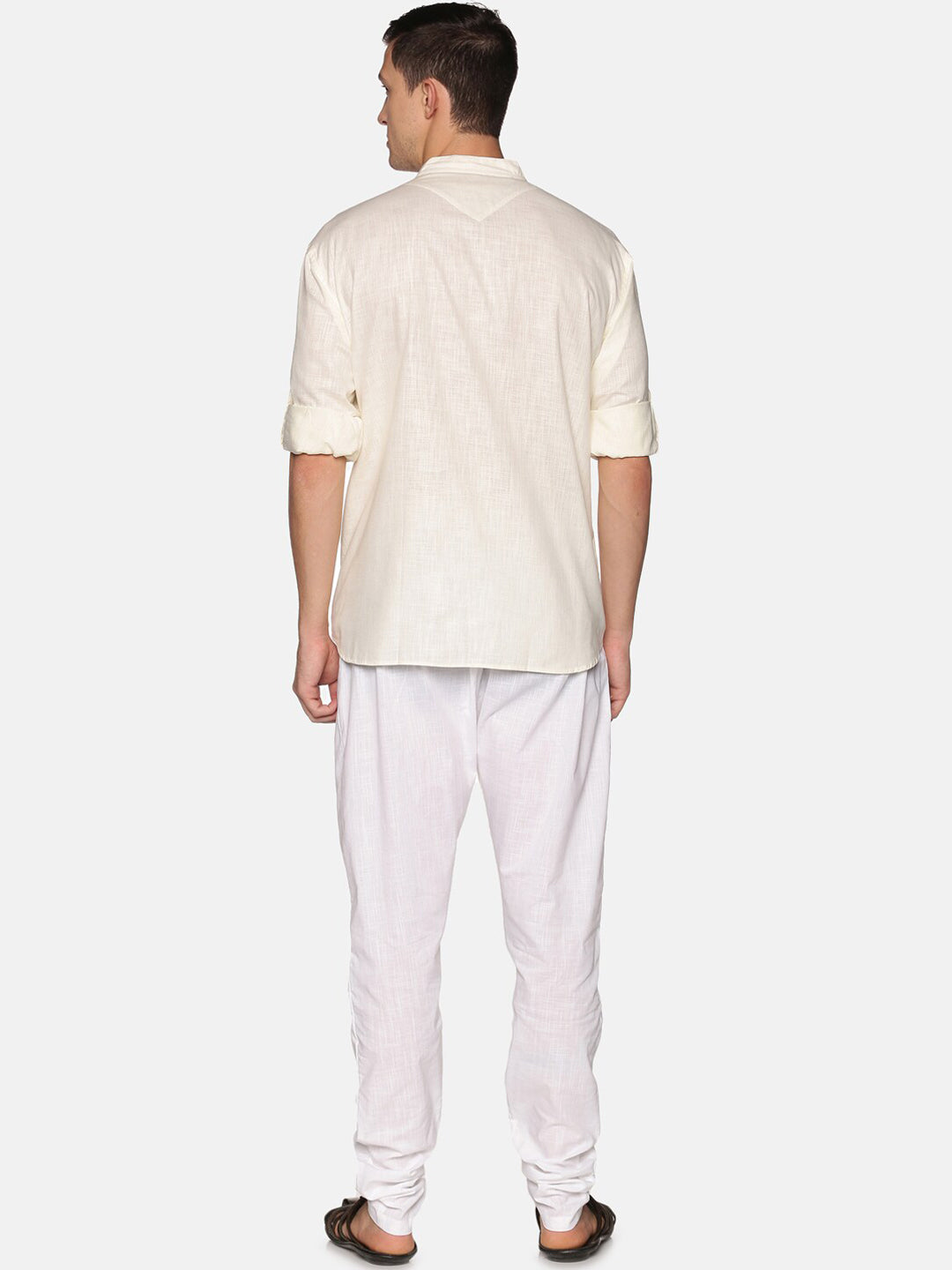Sethukrishna Men Beige & White Pure Cotton Kurta with Pyjamas