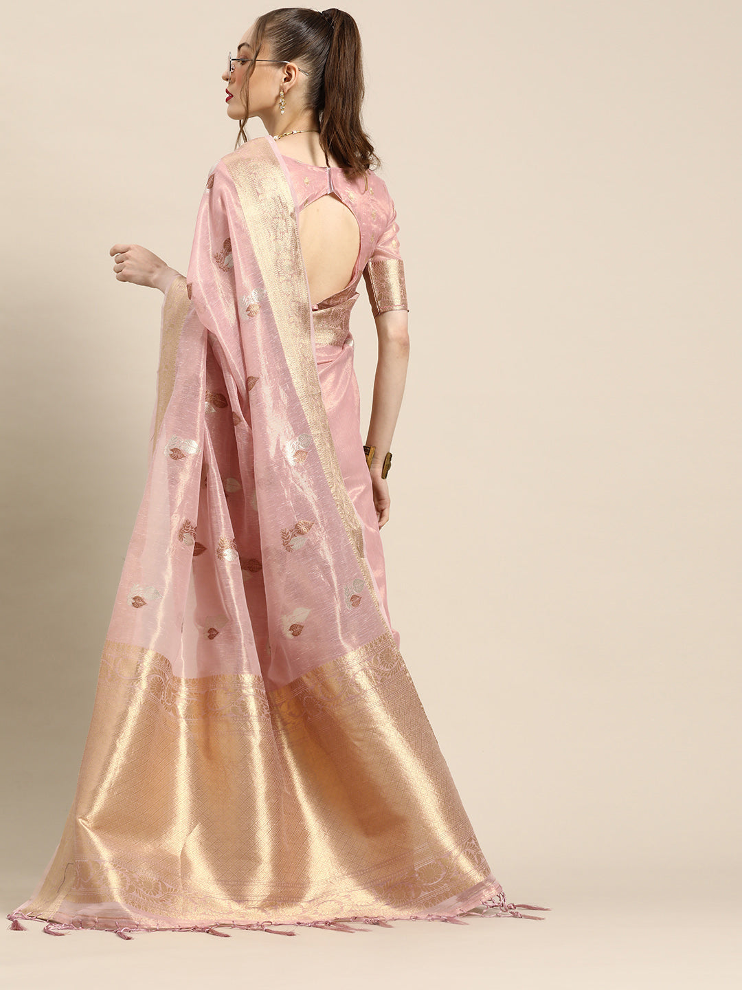Saree Mall Ethnic Motifs Silk Blend with Woven Design Border Saree