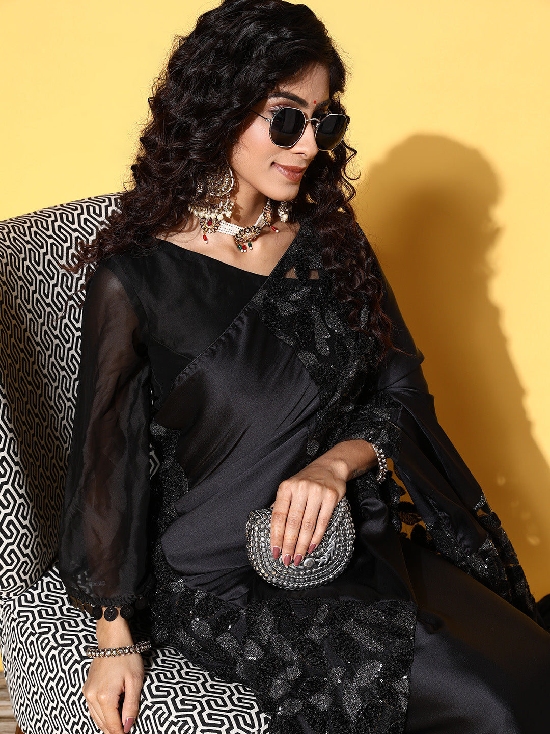 Tikhi Imli Black Floral Sequinned Satin Grab2Buy 