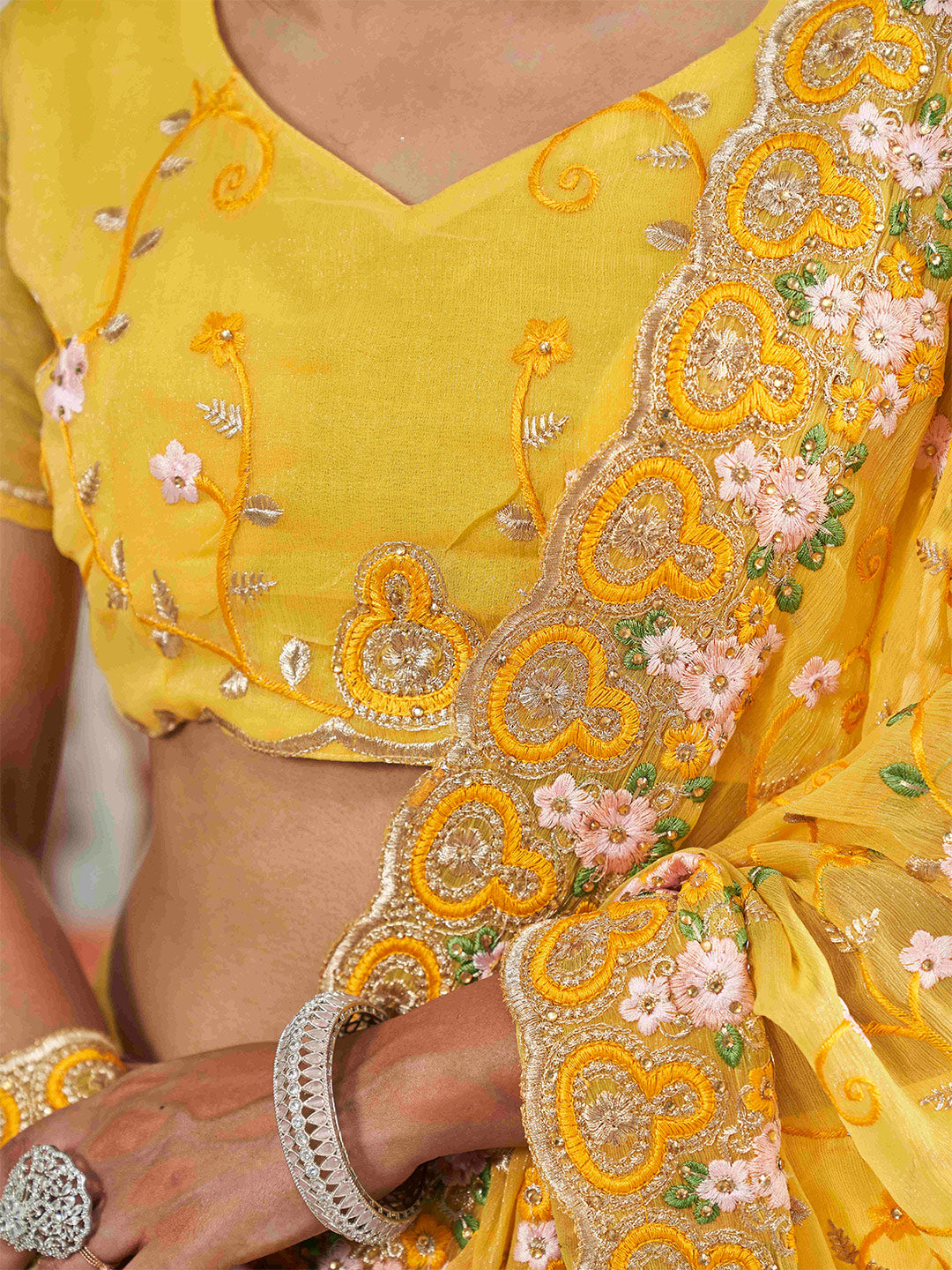 Tikhi Imli Yellow Ethnic Motifs Beads and Stones Embroidered Grab2Buy 