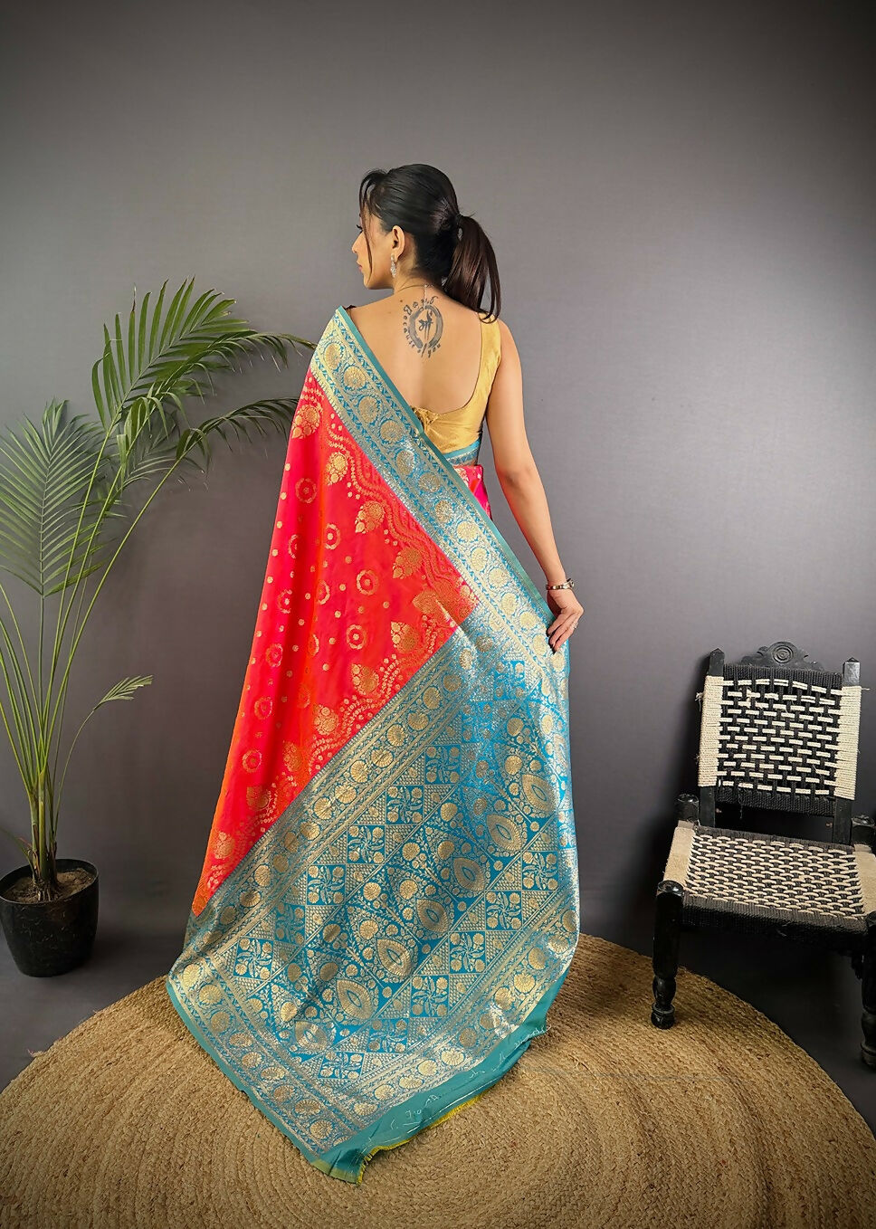 Joban Fashion Turquoise Butti Banarasi Silk Sarees | Swadesiicart