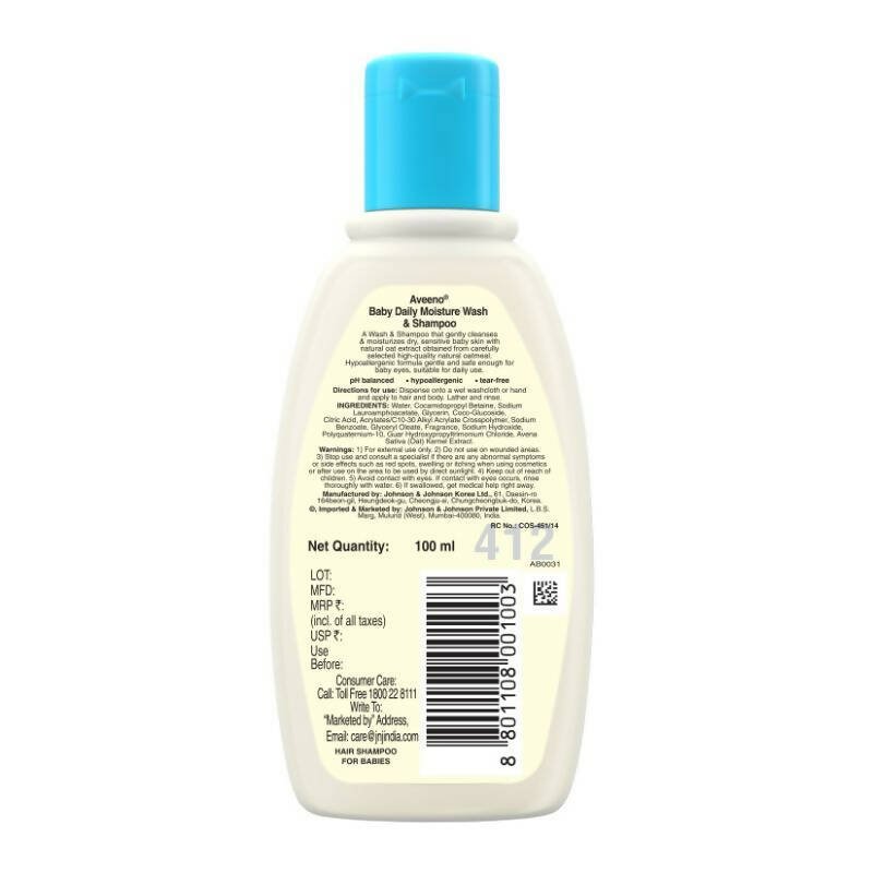 Aveeno Baby Daily Moisture Wash & Shampoo - Natural Oat Gentle Cleanser For Hair, Sensitive Body Skin 