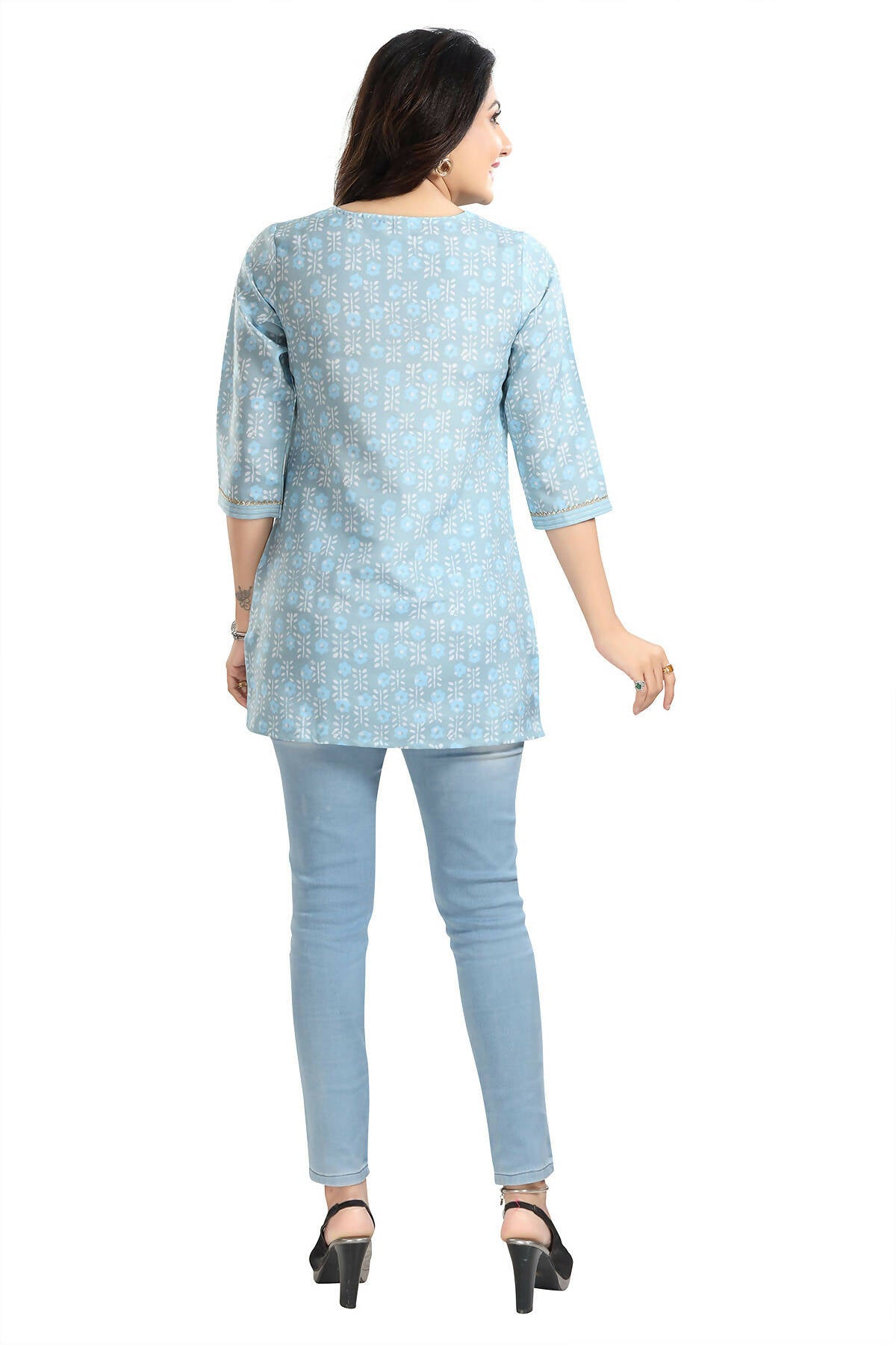 Snehal Creations Pretty Pastel Sky Blue Rayon Short Kurti Tunic Top