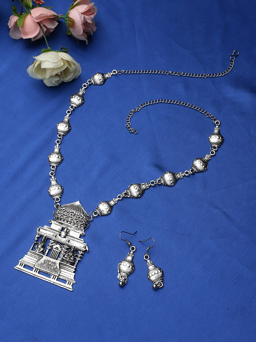 Cardinal Silver-Toned Oxidized Long Jewellery Set - Grab2buy