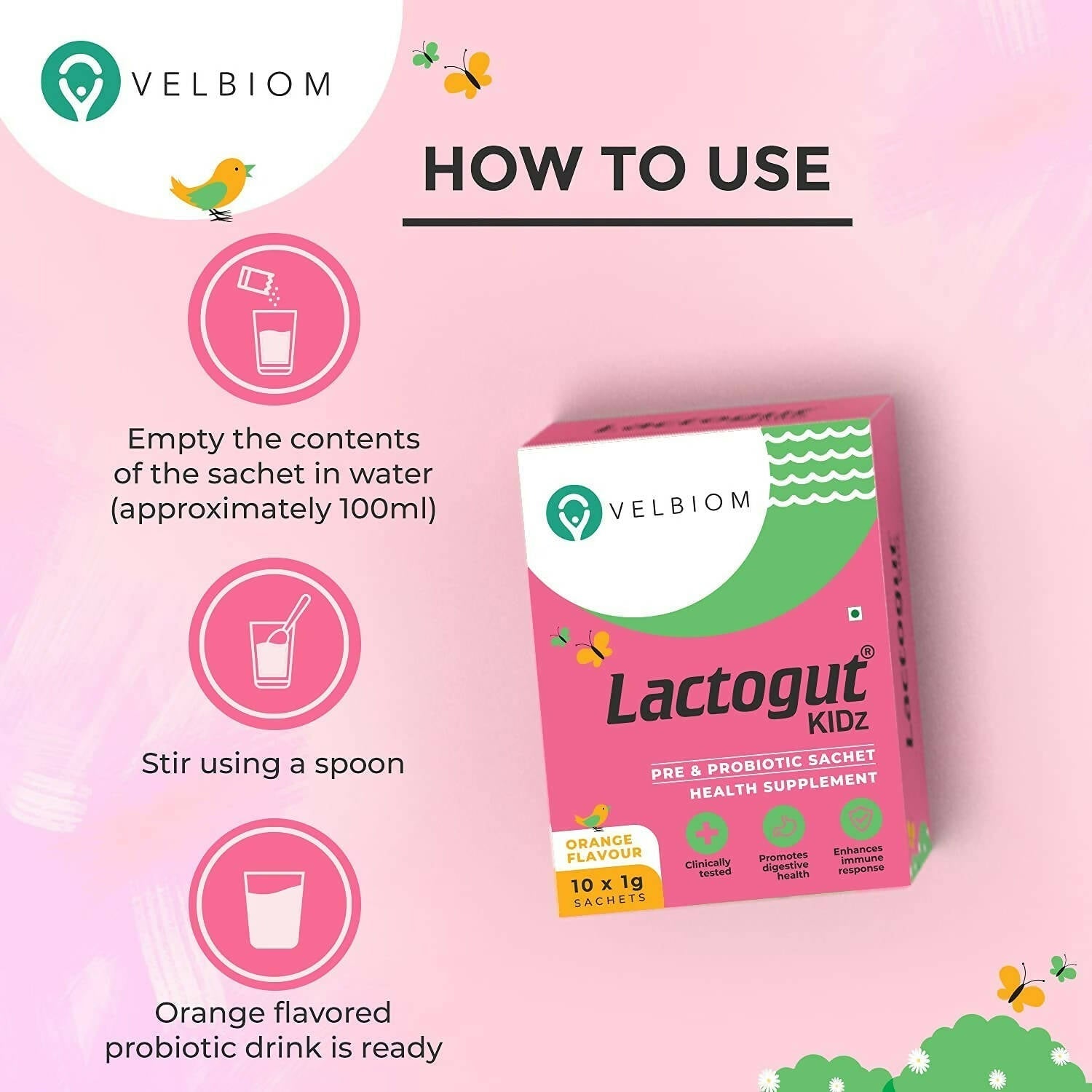 Velbiom Lactogut Kidz Probiotics Powder For Kids 