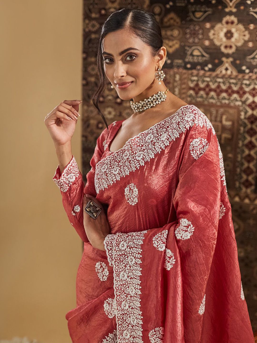 kasee Floral Chikankari Silk Blend Saree