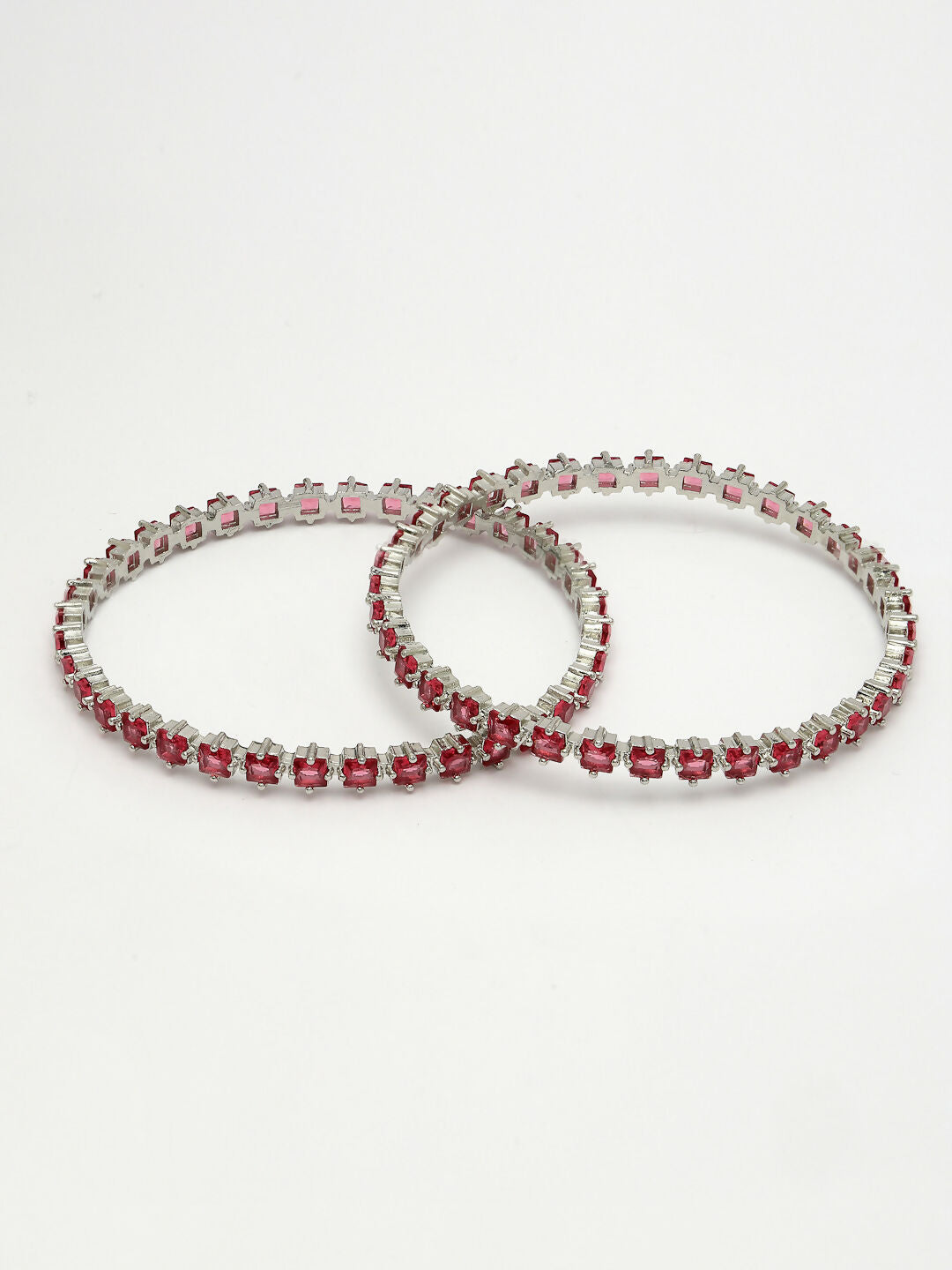 NVR Women's Set of 2 Pink CZ Stone-Studded Handcrafted Bangles 